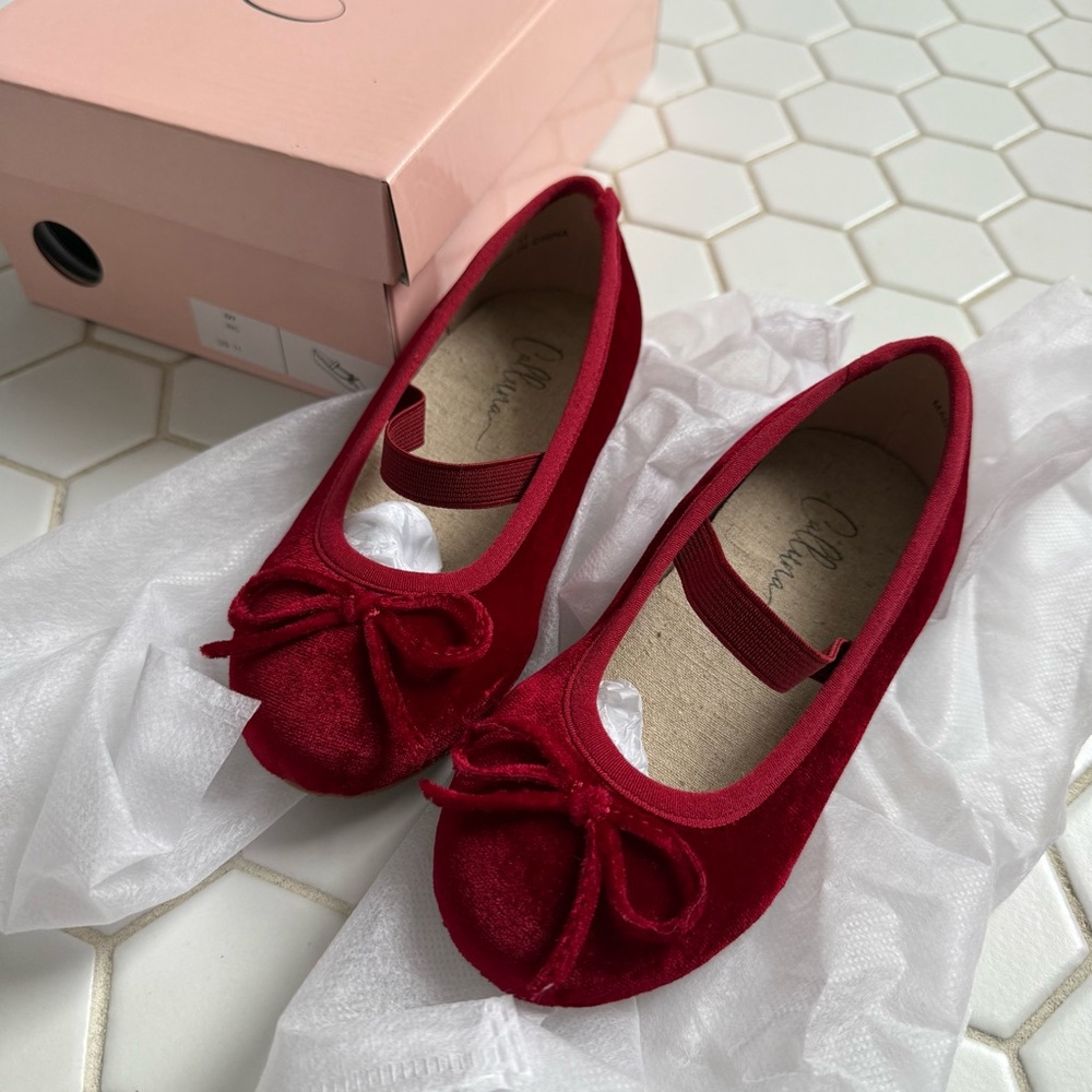 Red velvet ballet flats